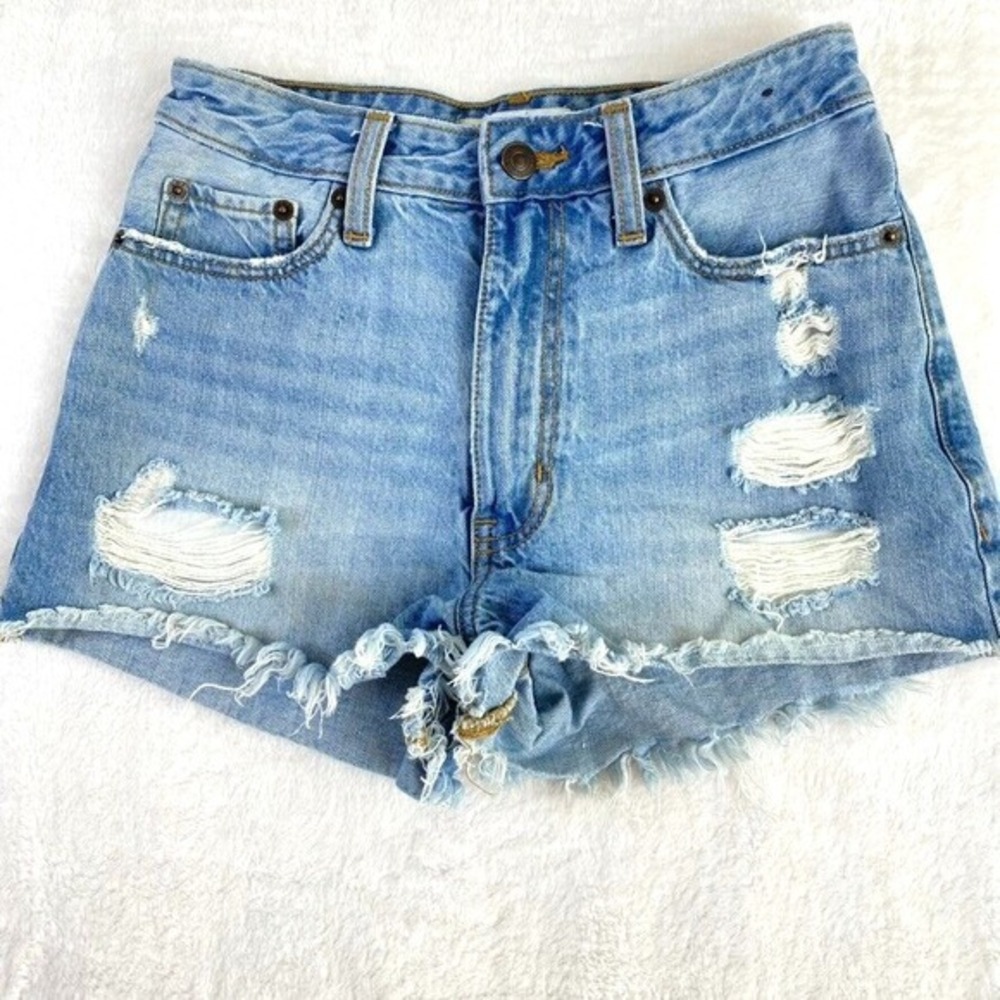 Abercrombie‎ & Fitch Denim Shorts Women Sz 24 Light Wash Distressed Mid Rise